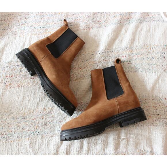 Jenni Kayne Brown Walnut Suede Brooklyn Lug Chelsea Boots Size 36 - Picture 3 of 7